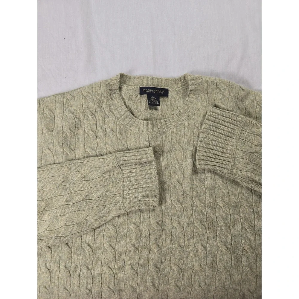 Banana Republic Sweater Mens Large Green Wool Angora Cashmere Cable Knit Luxury